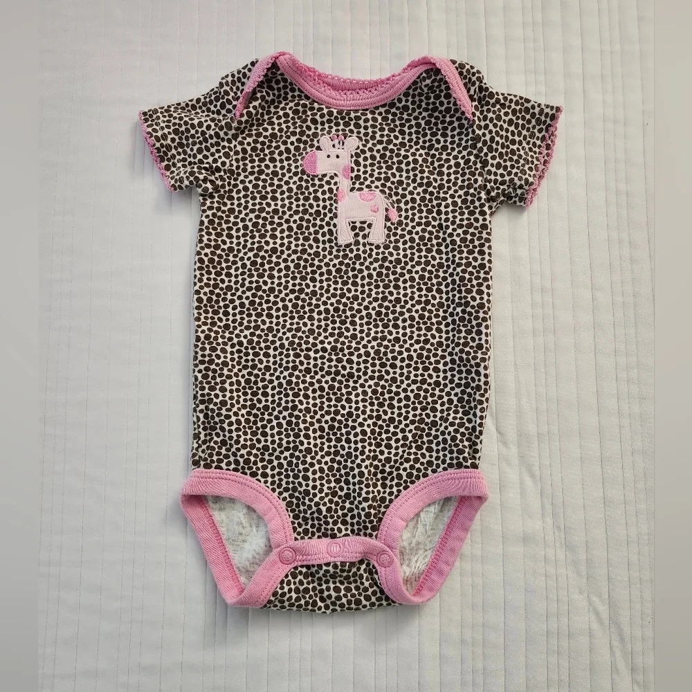 Carter's Pink and Brown Giraffe Baby Onesie Size Small